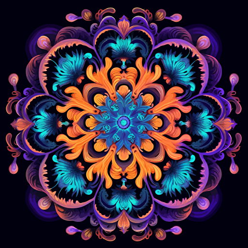 2d mandala made with fungus uv colors vector style detailed