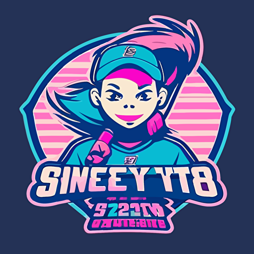 a mascot logo for a girls Softball team, using blue and pink, simple, vector