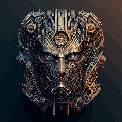 a mechanical robotic face vector logo. Mix of carbon fiber and titanium. Intricate detail, Color Grading, 32k, Super