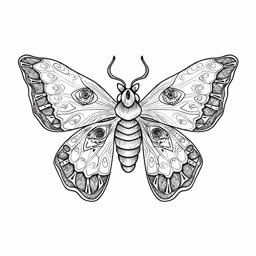 moths No Shadow. Cartoon. Coloring page. Vector. Simple.