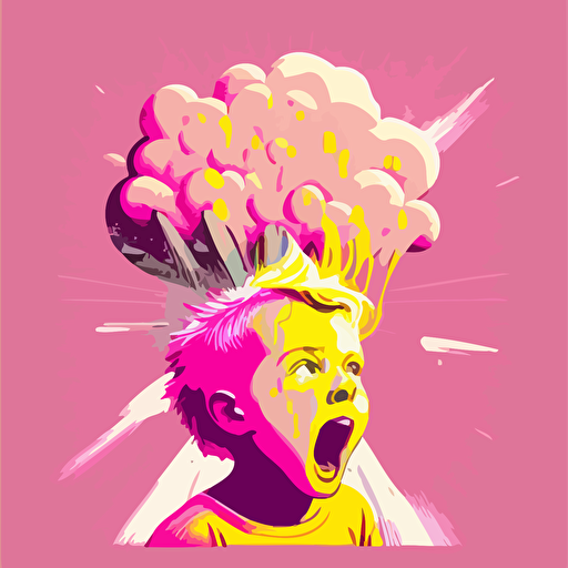 pink,yellow,vector,fantasy,face,young boy blowing a nuclear dust