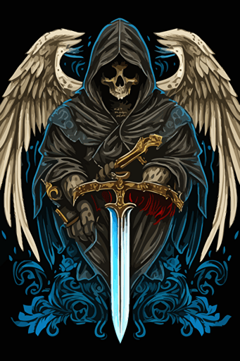 hooded reaper with sword and wings vector style moral patch