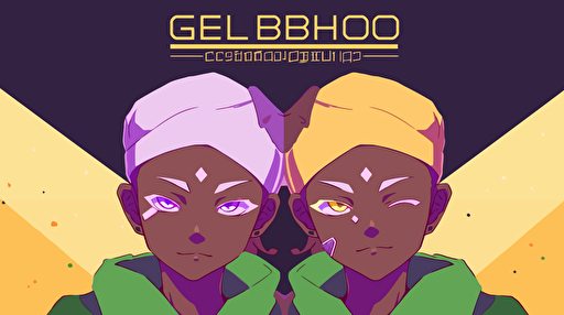 flat vector art, Jedi, green yellow and purple colors, brother and sister