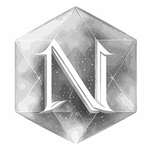 a very simple vectorized logo of a snow crystal shaped as a hexagonal prism with the letter N etched inside, white background,