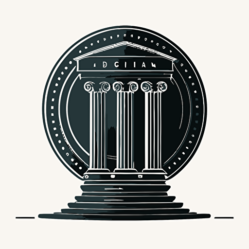 a vector logo of a Obol coin with a greek pillar incorporated with modern investing inside, minimal