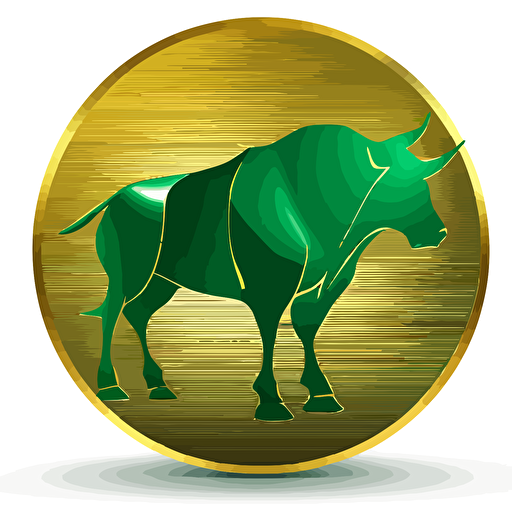 golden 2D green circle with wall street gold Bull silhouette inside, vector.