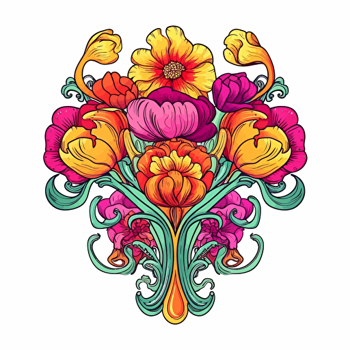 uterus. Cartoonish. Bright colors. Flowers. Fun. Vector, contour, White background. No mock-ups