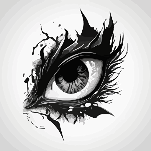 vector art of a dragon's eye, black and white, no background, clean, simple