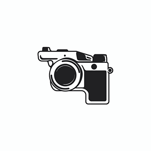 minimalist logo of sony camera that has a gun clip and handle attached to it, black vector, on white background