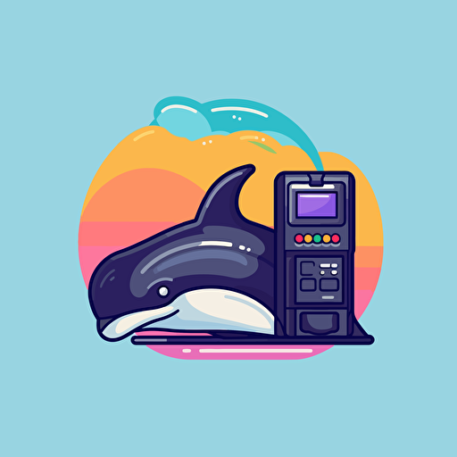 minimalist logo of an orca and a credit card payment terminal. Colorful, logo, vector, clean, friendly