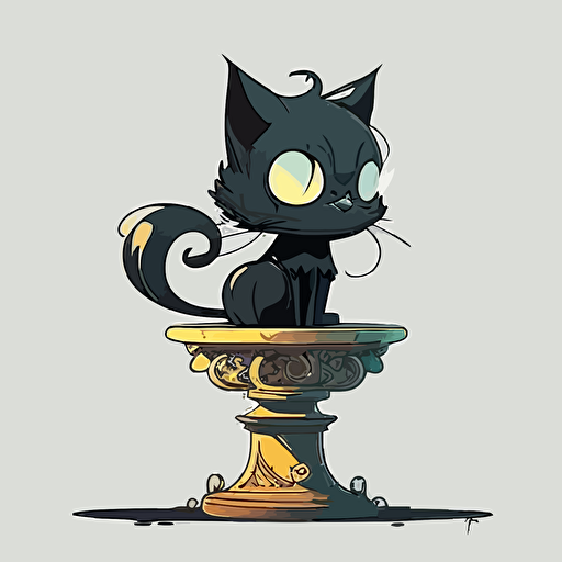 Disney style, hand drawn cartoon, black, cute female cat sitting on a pedestal, white background, vector, High definition