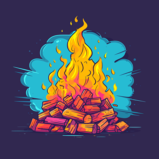 vivid colorful comic illustration of bonfire, colorful vector, game ui design, simple colors, clean background