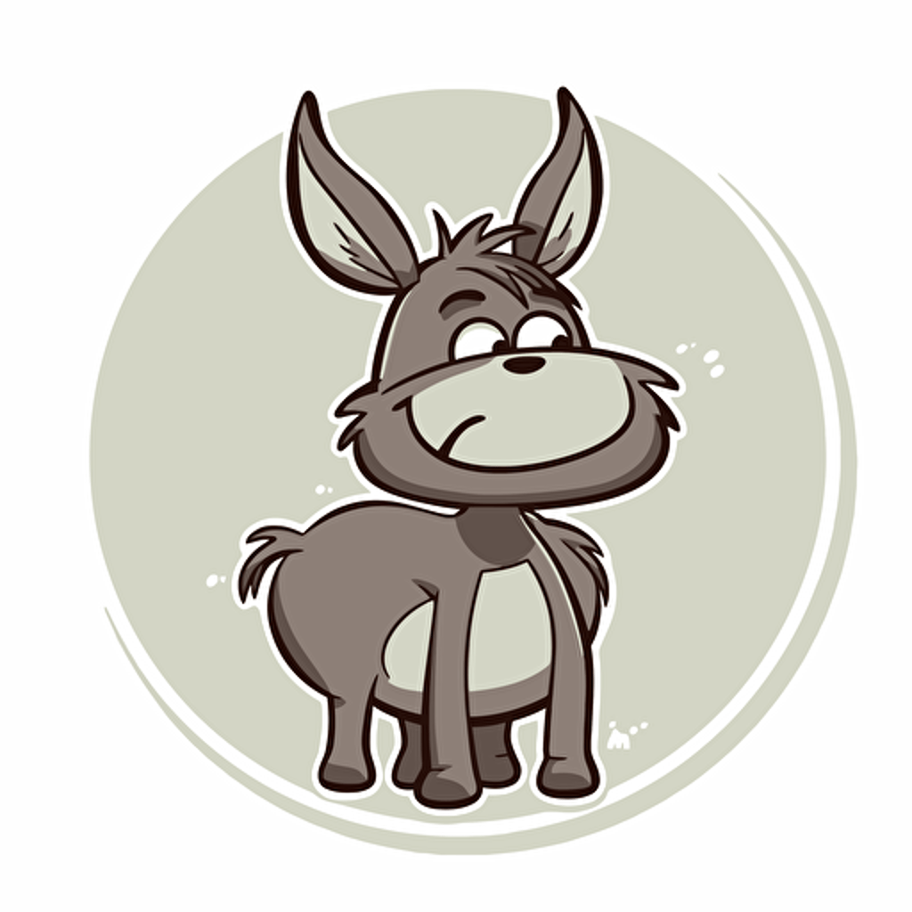 sticker of a cute and kind simple comic donkey, vector style, white background