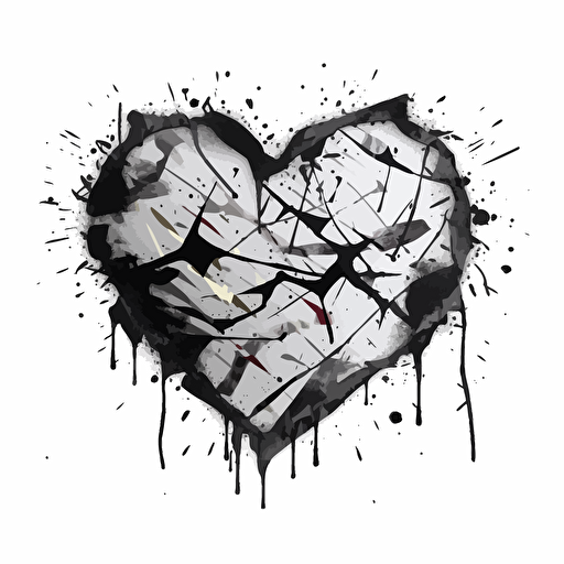 stecil graffiti broken love heart design, banksy, 2d, vector, white background
