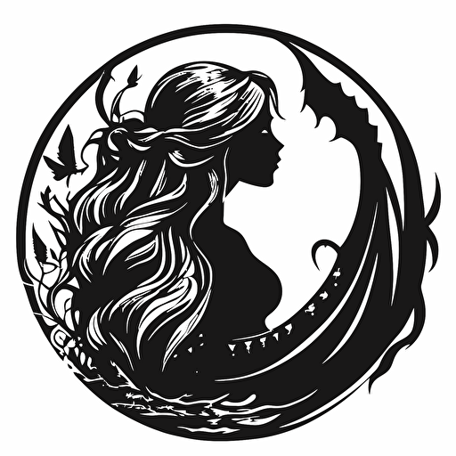 mermaid logo with no text; black and white; vector art