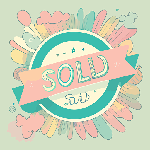 soft illustration, vector image, sign that says SOLD, pastel colors
