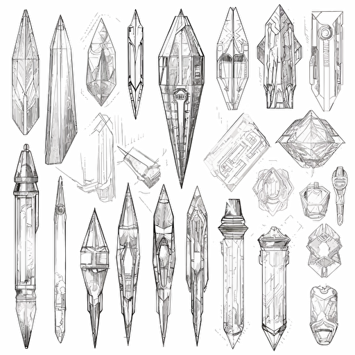 pencil sketch, Collection of futuristic cut jewels, cyber punk, translucent, shiny object, high detail, symmetrical, vector, sketch, white background
