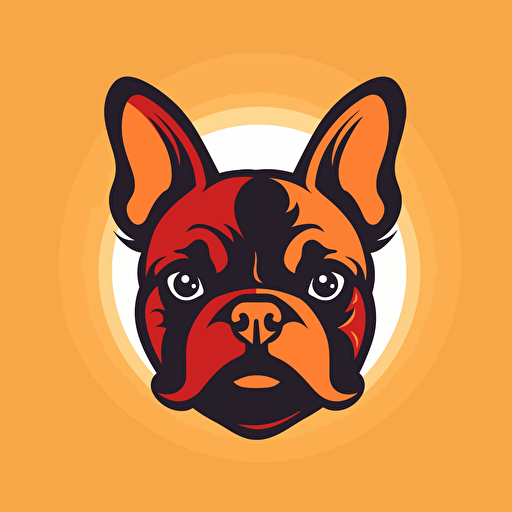 A vector logo of a french bulldog for a dog grooming business, simple, memorable, invoking excitement, lively, imaginative, friendly, playful, red, yellow, orange