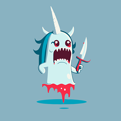vector illustration, funny unicorn with knife seems like jeff the killer