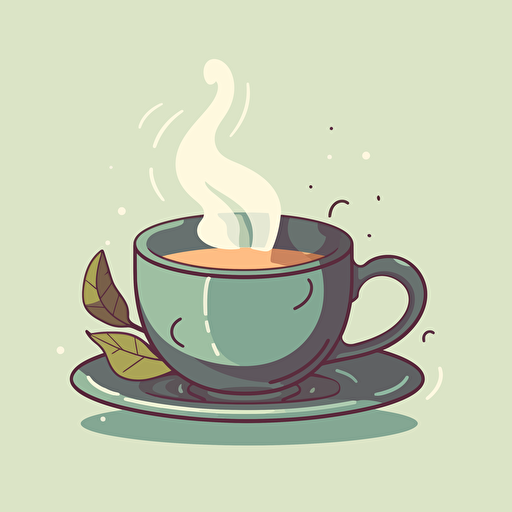 flat vector illustration of a steaming cup of tea and saucer