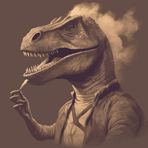t-rex smoking a cigarette, vector art, 2d, grey tones