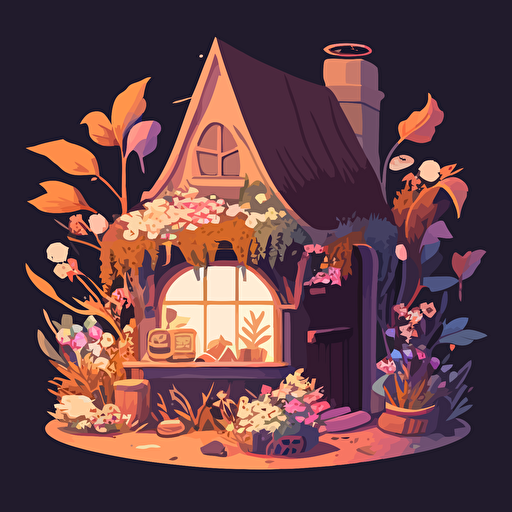 a vector cozy style shop selling magical flowers