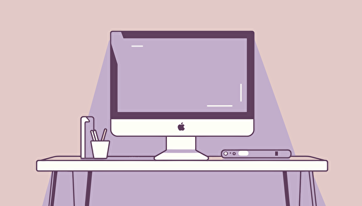 vector illustration of an imac sitting on a desk, sparse and simple, lavendar gradient background
