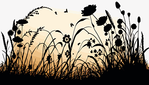 silhouette of a flower meadow, vector drawing, two-tone,