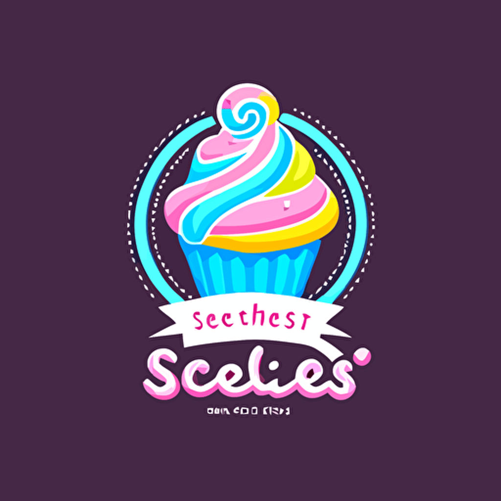 A dessert logo design named "SweetLabs", featuring a playful combination of pink, blue, and yellow colors, showcasing a whimsical cupcake with a swirl of frosting and sprinkles, incorporating stylized text for the name, evoking feelings of joy and sweetness, Illustration, digital art with a flat, vector style,