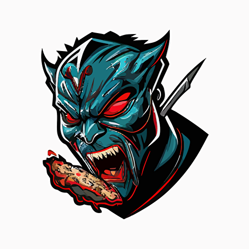 simple vector facing front nfl style mascot logo on white background, aggressive black panther red glowing eyes beast head eating a kebab wrap