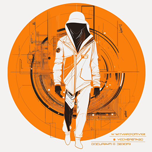 2D vector Music Vinil in minimalism cyberpunk style. Colors: orange & white background