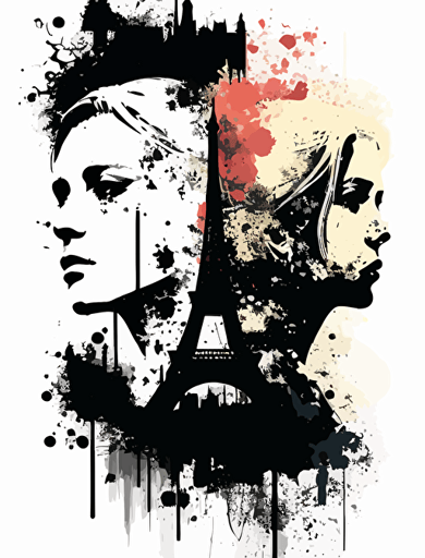 paris and helen, minimalistic, vector image, splatter effect,
