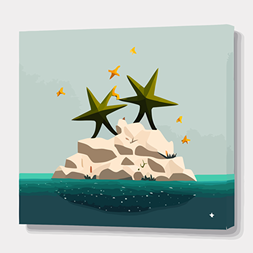 sea stars on a rock, minimalist design, fun vibe, vector, 2d, flat
