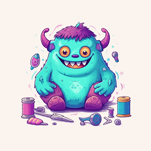 vector illustration, logo, a tailor monster, cute, soft colors