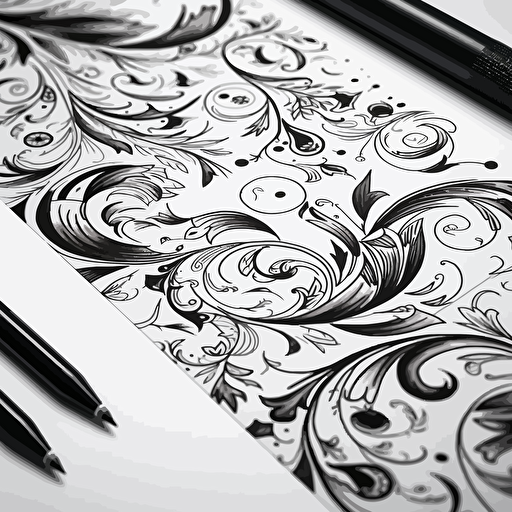 a sheet of multiple black pen on white paper flat vector page break ornaments, flourishes, hooladanders