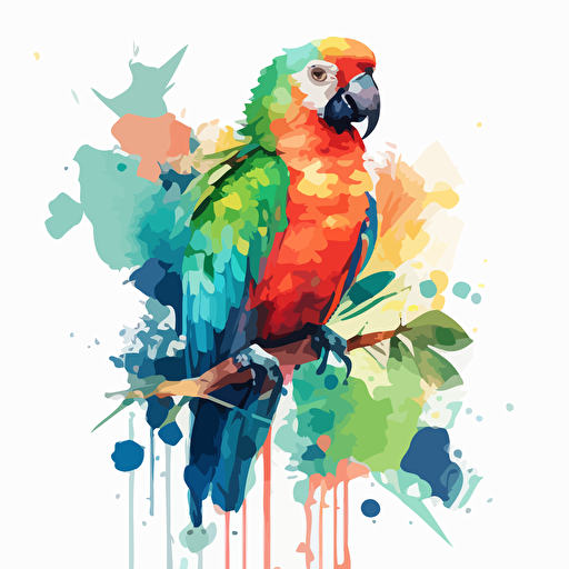 watercolor parrot vector,comic style, white background
