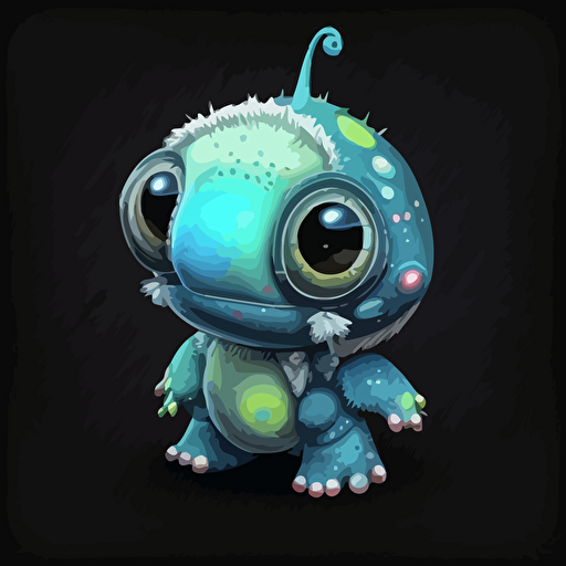 A baby astronaut monster, with one blue eye, smiling, black background, vector art , anime style