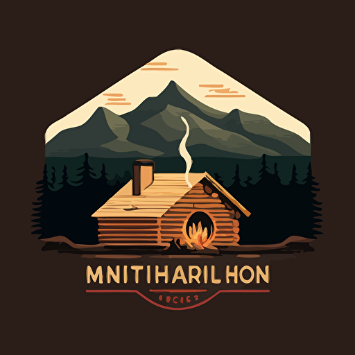 a logo for a cabin in the woods with New hampshire's white mountain national forest in the background and a campfire in the foreground called North of the Notch that incorporates wood grain, minimal, flat, simple, modern, vector