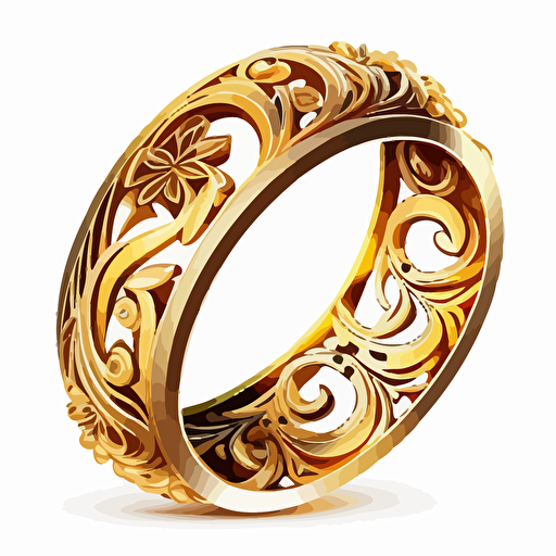 intricate gold ring, white background, flat vector image
