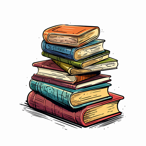 2D vector art, books in a stack, white background