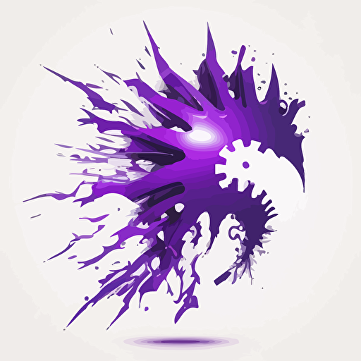 icon, logo, flaming gear, white background, single color, purple, vector, no shadows