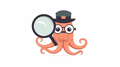 simplified flat art vector image of octopus on white background, magnifying glass