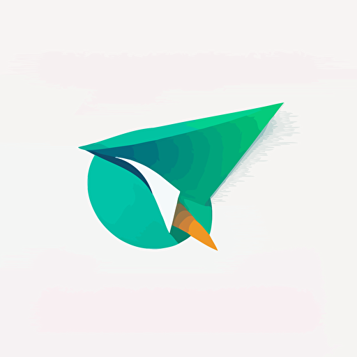 a minimalist, vector-style linear logo featuring a paper airplane emerging from a half-circle. Use a white background and blue-green colors. Clean. Simple. Colofurl. Vivid. Linear.