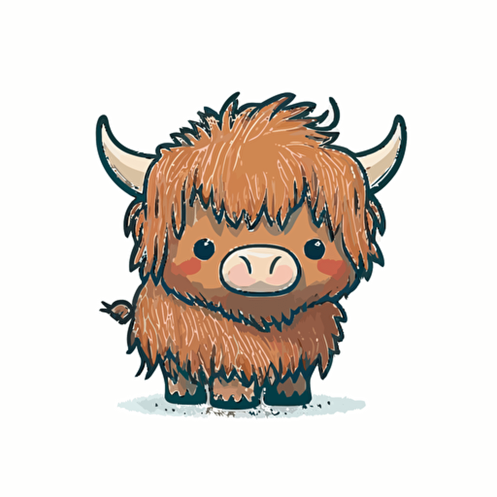 cute highland cattle vector,comic style, white background