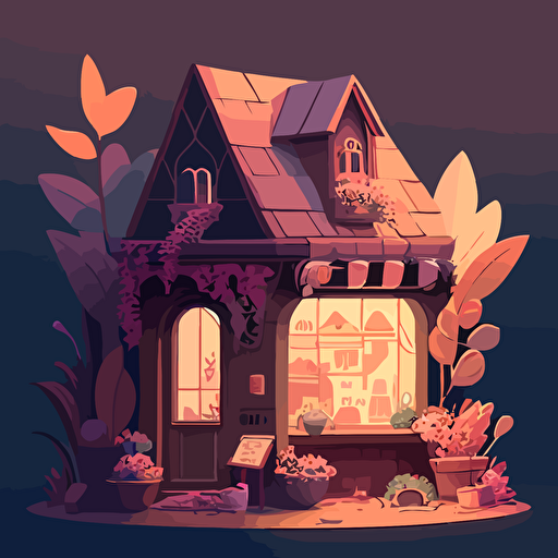 a vector cozy style shop selling magical flowers