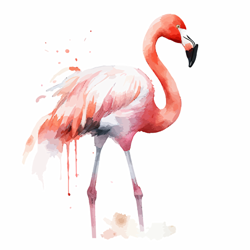 flamingo, detailed, cartoon style, 2d watercolor clipart vector, creative and imaginative, hd, white background