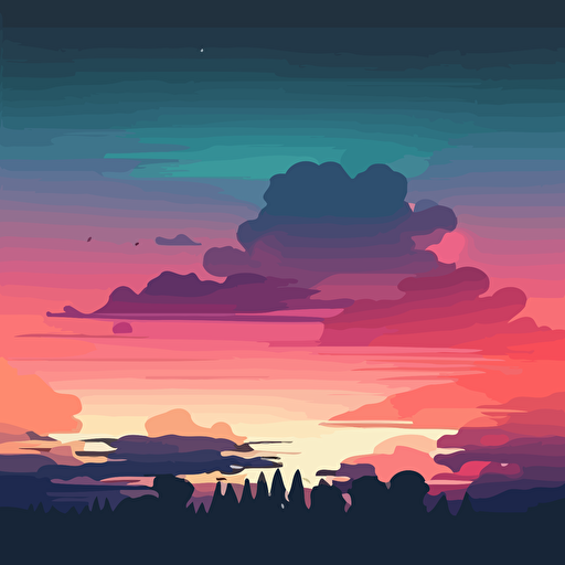 gradient sky, dusk, clouds, simple vector illustration