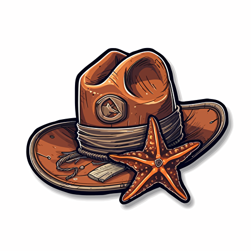 vector art sticker of cowboy hat with a starfish, no background