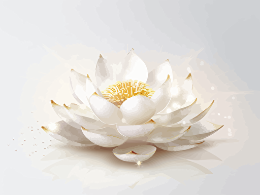 white lotus flower on plain no shadow white background with sparkles around it. Vector style