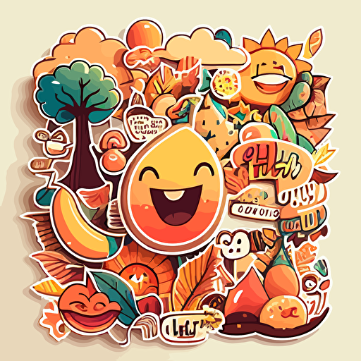 B items, Sticker, Happy, Warm Colors, Digital Art, Contour, Vector, White Background, Detailed